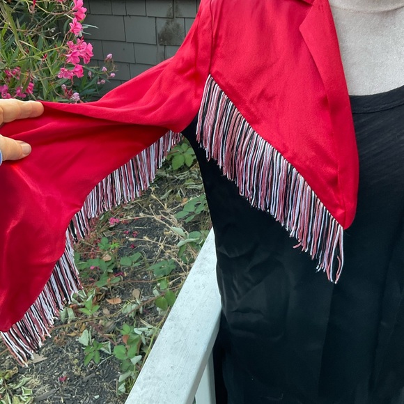 Vintage Rusty’s Place LTD. open front satin jacket fringe color block Small - Picture 9 of 16
